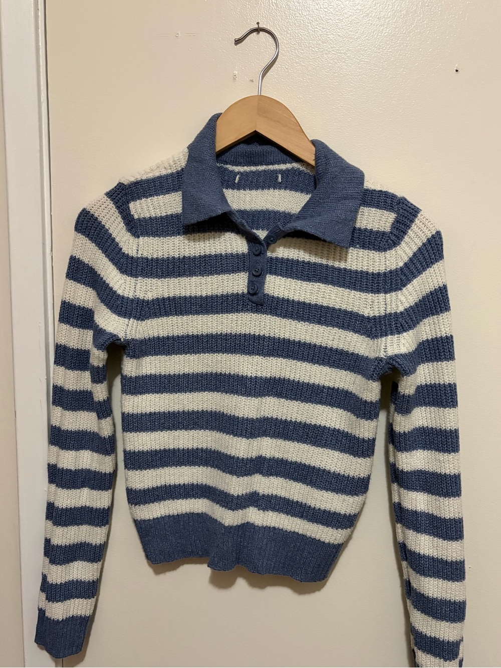 American Eagle Outfitters Blue & Cream Striped Polo Collar Sweater